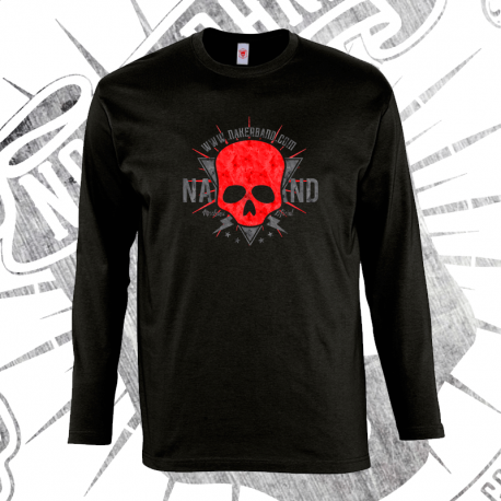 Camiseta Negra Manga Larga Hombre - Calavera roja Nakerband