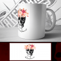 Taza personalizada Calavera con flores 3 (Blanca)